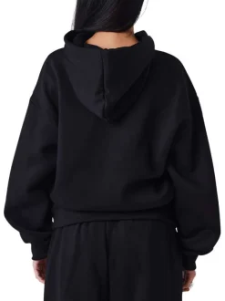 Sweat-shirt noir uni à poche kangourou avec un col à capuche
