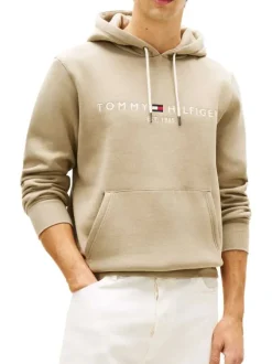 Sweat taupe à coupe ajustée pourvu d'un col à capuche avec cordon de serrage