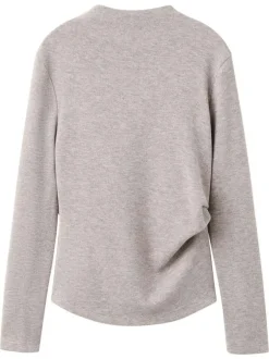 Sweat taupe uni en maille fine avec une coupe ajustée et un col montant