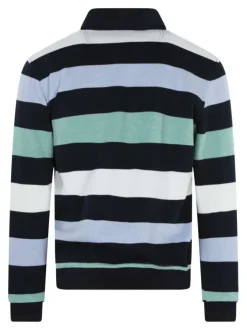 Sweat vert d'eau rayé coupe ajustée col polo avec des manches longues
