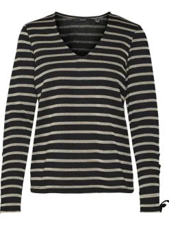 Sweat Vmelo noir à rayures en lurex doré et avec des lacets aux manches