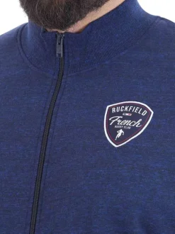 Sweat zippé bleu chiné avec une coupe droite et un col montant