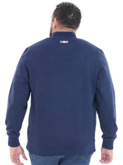 Sweat zippé bleu chiné avec une coupe droite et un col montant