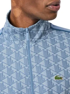 Sweat zippé bleu à coupe droite pourvu d'un col montant et de manches longues