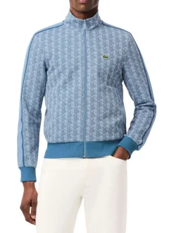 Sweat zippé bleu à coupe droite pourvu d'un col montant et de manches longues