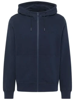 Sweat zippé Brighton en coton marine uni droit avec col à capuche et poches