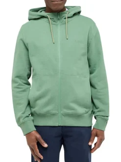 Sweat zippé Brighton en coton vert uni à coupe droite et à capuche avec cordon