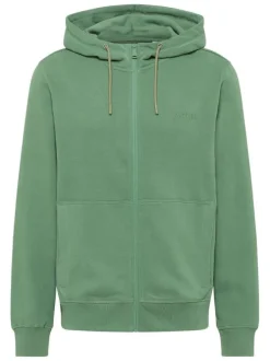Sweat zippé Brighton en coton vert uni à coupe droite et à capuche avec cordon