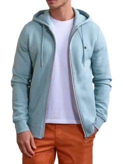 Sweat zippé ciel uni avec une coupe droite et un col à capuche