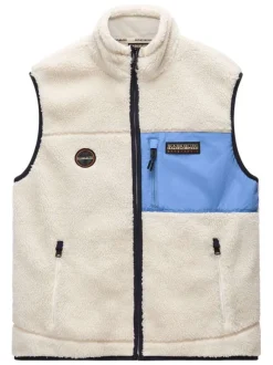 Sweat zippé écru en maille sherpa avec une coupe droite et un col montant