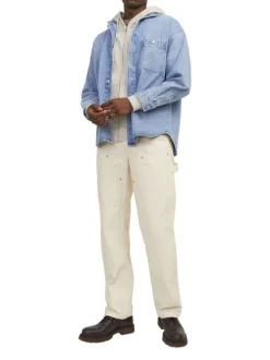 Sweat zippé en coton beige unie coupe droite avec un col à capuche