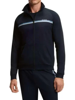 Sweat zippé en coton bleu à coupe droite pourvu d'un col montant