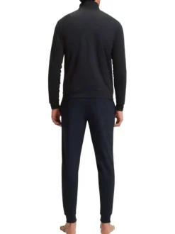 Sweat zippé en coton bleu à coupe droite pourvu d'un col montant