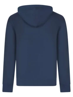 Sweat zippé en coton bleu uni avec une coupe droite et un col à capuche