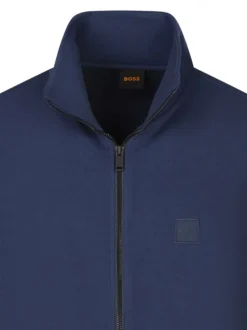 Sweat zippé en coton bleu uni avec une coupe droite et un col montant