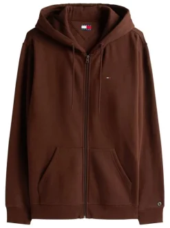 Sweat zippé en coton brun uni avec une coupe droite et une fermeture zippée