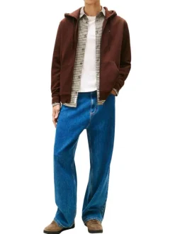 Sweat zippé en coton brun uni avec une coupe droite et une fermeture zippée