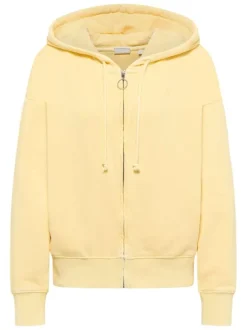 Sweat zippé en coton jaune uni avec une coupe ample et un col à capuche