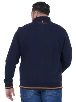 Sweat zippé en coton marine uni avec une coupe droite et un col montant