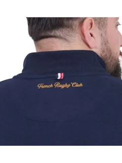 Sweat zippé en coton marine uni avec une coupe droite et un col montant