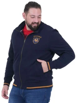 Sweat zippé en coton marine uni avec une coupe droite et un col montant