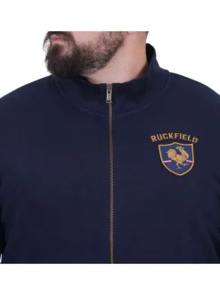 Sweat zippé en coton marine uni avec une coupe droite et un col montant