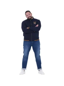 Sweat zippé en coton marine uni avec une coupe droite et un col montant