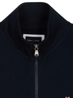 Sweat zippé en coton marine uni avec une coupe droite et un col montant