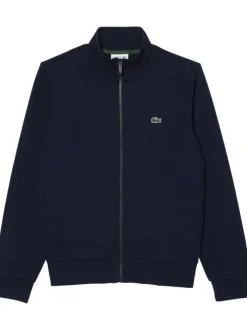 Sweat zippé en coton marine uni avec une coupe droite et un col montant
