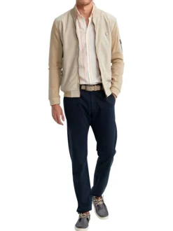 Sweat zippé en coton mélangé beige uni pourvu d'une coupe droite