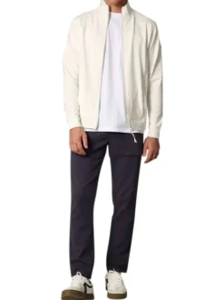 Sweat zippé en coton mélangé écru uni avec une coupe droite et un col montant