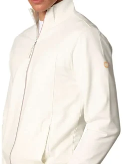 Sweat zippé en coton mélangé écru uni avec une coupe droite et un col montant