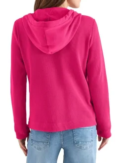 Sweat zippé en coton mélangé fuchsia uni pourvu d'une coupe droite