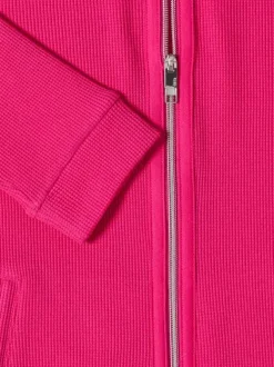 Sweat zippé en coton mélangé fuchsia uni pourvu d'une coupe droite