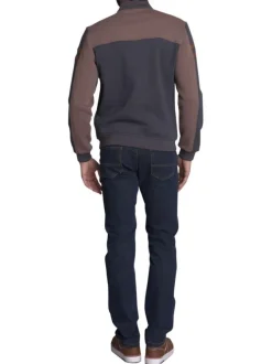 Sweat zippé en coton mélangé gris uni avec une coupe droite à col montant