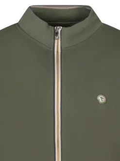 Sweat zippé en coton mélangé kaki uni à col montant avec le logo