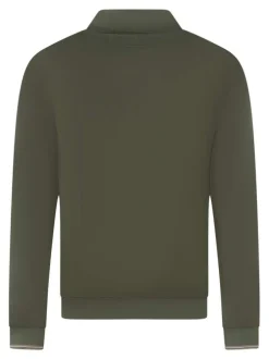 Sweat zippé en coton mélangé kaki uni à col montant avec le logo