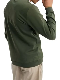 Sweat zippé en coton mélangé kaki uni pourvu d'une coupe droite