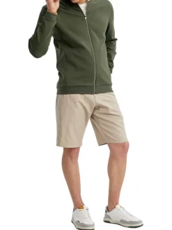 Sweat zippé en coton mélangé kaki uni pourvu d'une coupe droite
