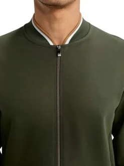 Sweat zippé en coton mélangé kaki uni pourvu d'une coupe droite