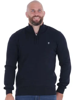 Sweat zippé en coton mélangé marine uni avec une coupe droite