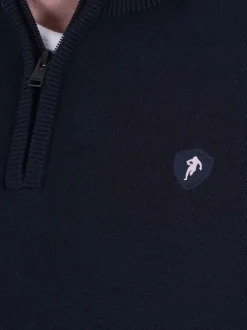 Sweat zippé en coton mélangé marine uni avec une coupe droite