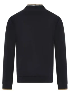 Sweat zippé en coton mélangé marine uni droite à col montant et poches zippées