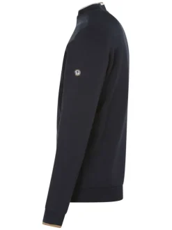 Sweat zippé en coton mélangé marine uni droite à col montant et poches zippées