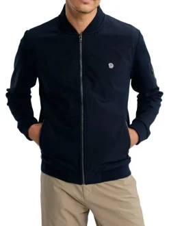 Sweat zippé en coton mélangé marine uni pourvu d'une coupe droite