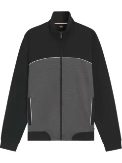 Sweat zippé en coton mélangé noir et gris avec un col montant