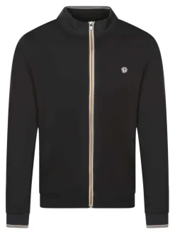Sweat zippé en coton mélangé noir uni à col montant avec le logo