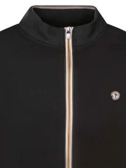 Sweat zippé en coton mélangé noir uni à col montant avec le logo