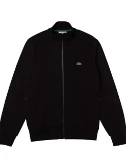 Sweat zippé en coton mélangé noir uni coupe droite avec un col montant