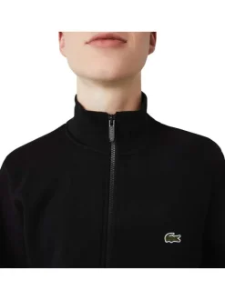 Sweat zippé en coton mélangé noir uni coupe droite avec un col montant